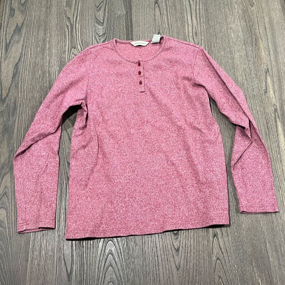 GH Bass Heathered Pink Knit Long Sleeve Henley Shirt Size S